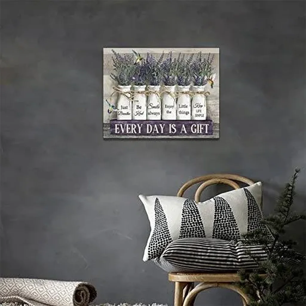 ALAYRA Farmhouse Flower Bathroom Decor Wall Art Purple Floral Bathroom Pictures Wall Decor Every Day is a Gifts Canvas Painting Prints Modern Artwork Home Decoration for Bedroom Living Room 16"x12" 01 - Image 3
