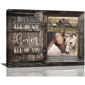 ALAYRA Farmhouse Horse Wall Art Sweet Horse Pictures Wall Decor Rustic Country Old Barn Canvas Prints Painting Modern Framed Artwork for Bathroom Bedroom Living Room 16"x12" 01