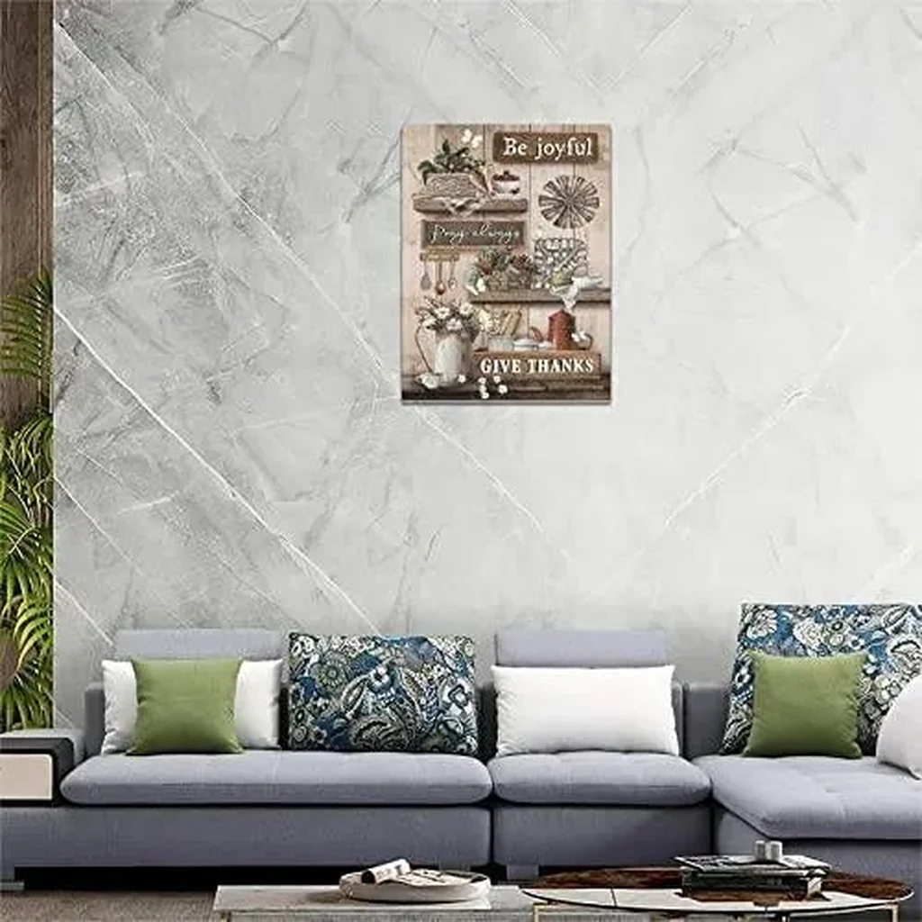 ALAYRA Farmhouse Kitchen Wall Decor Kitchen Wall art Rustic Kitchen Pictures Canvas Prints Dining Room Be Joyful Painting Modern Artwork Home Decoration for Dining Room Living Room, 16''x12'' 01 - Image 2