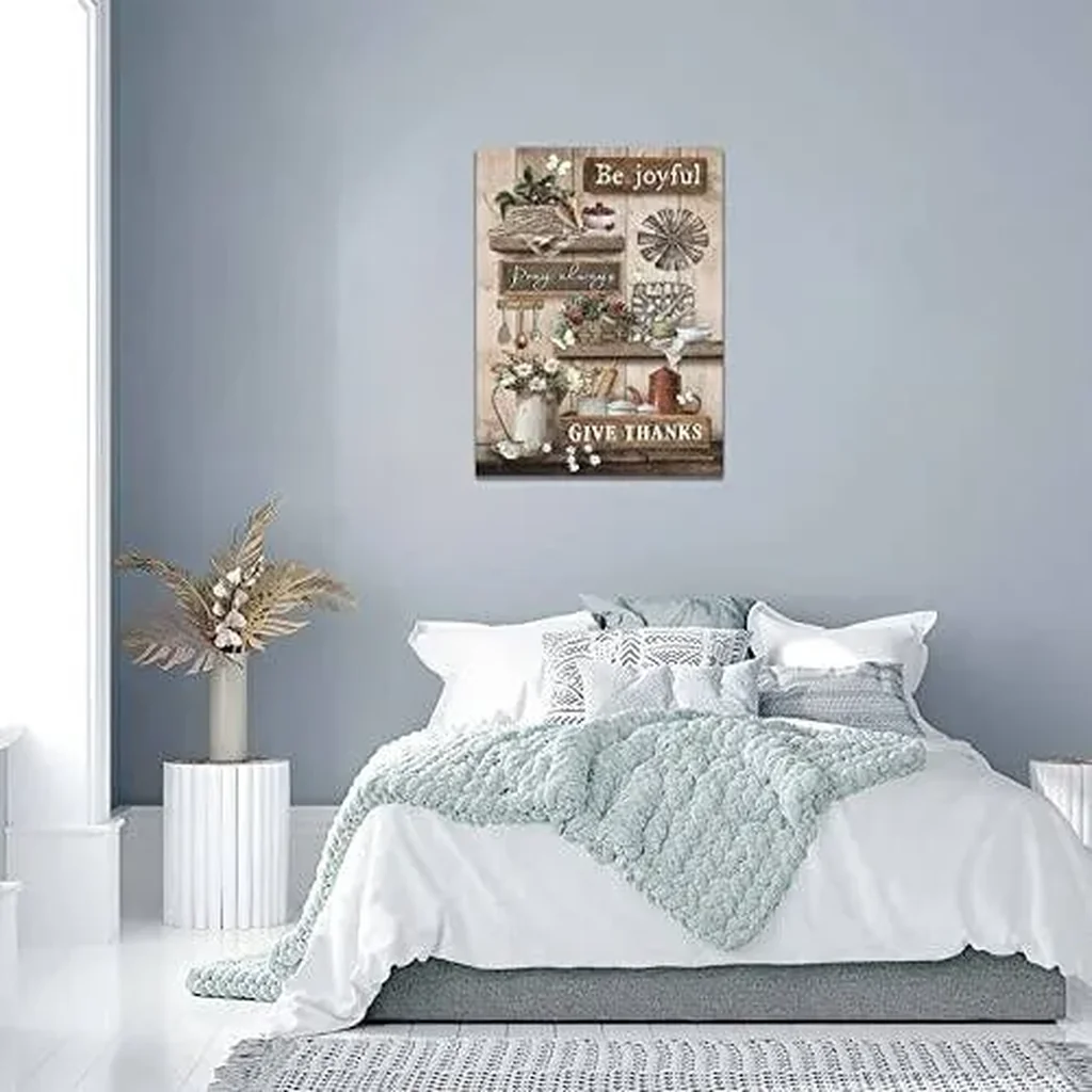 ALAYRA Farmhouse Kitchen Wall Decor Kitchen Wall art Rustic Kitchen Pictures Canvas Prints Dining Room Be Joyful Painting Modern Artwork Home Decoration for Dining Room Living Room, 16''x12'' 01 - Image 3