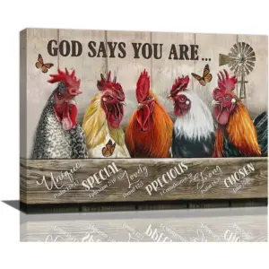 ALAYRA Farmhouse Rooster Canvas Wall Art Chicken Wall Decor God Says You Are Pictures Painting Print Framed Rustic Artwork for Bathroom Kitchen Living Room 12"x16" 01