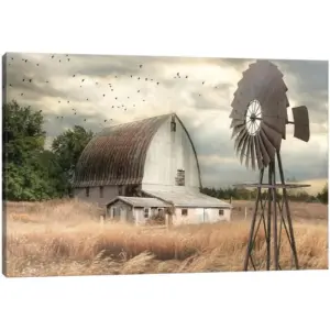 ALAYRA Farmhouse Wall Art - Old Barn and windmill Canvas Art Print Vintage Rustic Art Pictures for Living Room Wall Decoration Country Wall Decor 28x40 Inches Framed Artwork 01