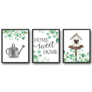 ALAYRA Farmhouse Wall Art Prints - Rustic Wall Decor, Family Room, Living Room, Kitchen, Bedroom, Bathroom - (Unframed 8 x 10 Set of 3) Ivy Botanical, Birdhouse, Home Sweet Home 01