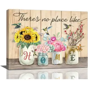 ALAYRA Farmhouse Wall Art Rustic Country Sunflower Floral Pictures Wall Decor Flower Hummingbird Kitchen Canvas Prints Artwork Painting Home Decoration for Living Dining Bedroom Framed 12"x16" 01