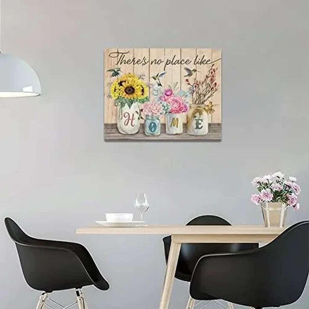 ALAYRA Farmhouse Wall Art Rustic Country Sunflower Floral Pictures Wall Decor Flower Hummingbird Kitchen Canvas Prints Artwork Painting Home Decoration for Living Dining Bedroom Framed 12"x16" 01 - Image 2