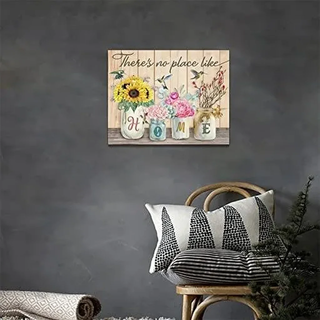 ALAYRA Farmhouse Wall Art Rustic Country Sunflower Floral Pictures Wall Decor Flower Hummingbird Kitchen Canvas Prints Artwork Painting Home Decoration for Living Dining Bedroom Framed 12"x16" 01 - Image 3