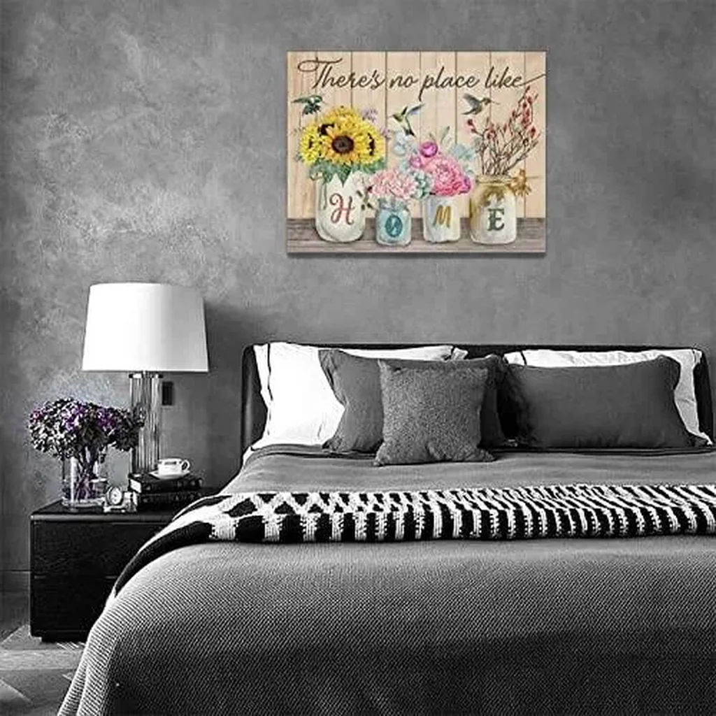 ALAYRA Farmhouse Wall Art Rustic Country Sunflower Floral Pictures Wall Decor Flower Hummingbird Kitchen Canvas Prints Artwork Painting Home Decoration for Living Dining Bedroom Framed 12"x16" 01 - Image 4