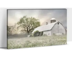 ALAYRA Farmhouse Wall Decor Art, Farmhouse Barn Canvas Wall Art, Rustic Country Room Wall Decor, Farmhouse Floral Canvas Prints, White Farmhouse Barn Pictures for Living Room Kitchen Decor 12x18 Inche