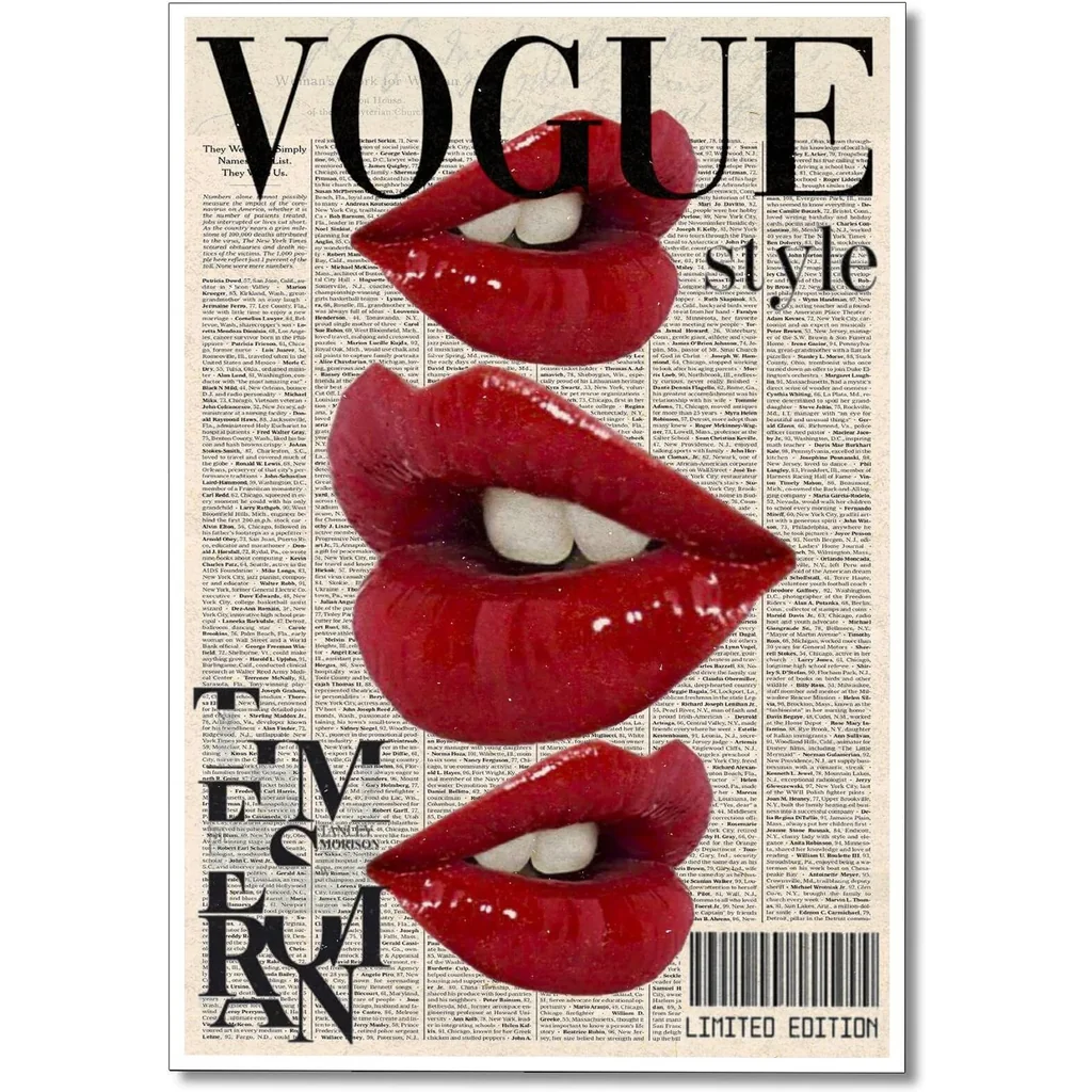 ALAYRA Fashion Vogue Canvas Wall Art, Trendy Preppy Red Room Aesthetic Poster, Funky Magazine Cover Art, Groovy Posters for College Girls, Girly Summer House Bedroom Decor 12x16in Unframed 01