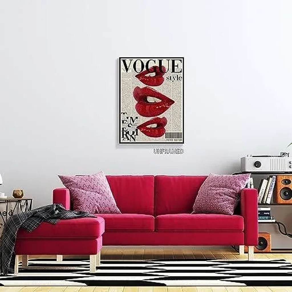 ALAYRA Fashion Vogue Canvas Wall Art, Trendy Preppy Red Room Aesthetic Poster, Funky Magazine Cover Art, Groovy Posters for College Girls, Girly Summer House Bedroom Decor 12x16in Unframed 01 - Image 4