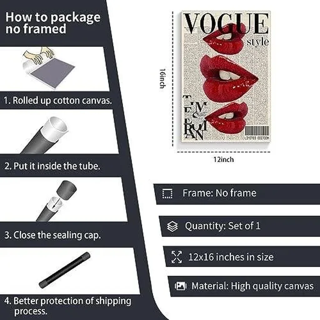 ALAYRA Fashion Vogue Canvas Wall Art, Trendy Preppy Red Room Aesthetic Poster, Funky Magazine Cover Art, Groovy Posters for College Girls, Girly Summer House Bedroom Decor 12x16in Unframed 01 - Image 5