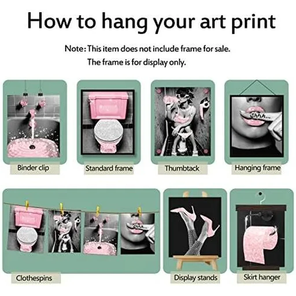 ALAYRA Fashion Wall Art Bathroom Decor Prints Set of 6 Pink Glam Glitter Tissue Canvas Posters Pictures Photos Bathroom Artwork Wall Black and White Modern Women Funny Bathroom (8"x10" UNFRAMED) 01 - Image 2