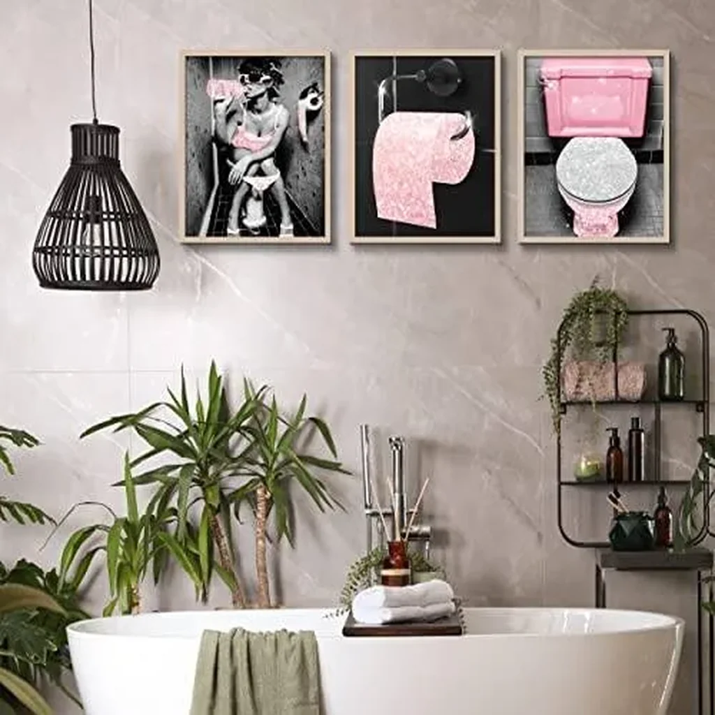 ALAYRA Fashion Wall Art Bathroom Decor Prints Set of 6 Pink Glam Glitter Tissue Canvas Posters Pictures Photos Bathroom Artwork Wall Black and White Modern Women Funny Bathroom (8"x10" UNFRAMED) 01 - Image 5