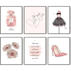 ALAYRA Fashion Wall Art Prints Minimalist Wall Decor Line Love Theme Gallery Wall Art Poster Dress High Heel Daisy Flower Perfume Elements Fashion Motto Art Decor (11"x14" UNFRAMED) 01