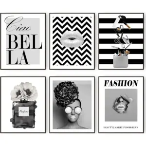 ALAYRA Fashion Wall Art Set Glam Silver Grey Canvas Wall Decor Perfume Lady Women Makeup Tool Posters Prints Girls Room Decor Living Room Bedroom Home Decor (8"x10" UNFRAMED) 01