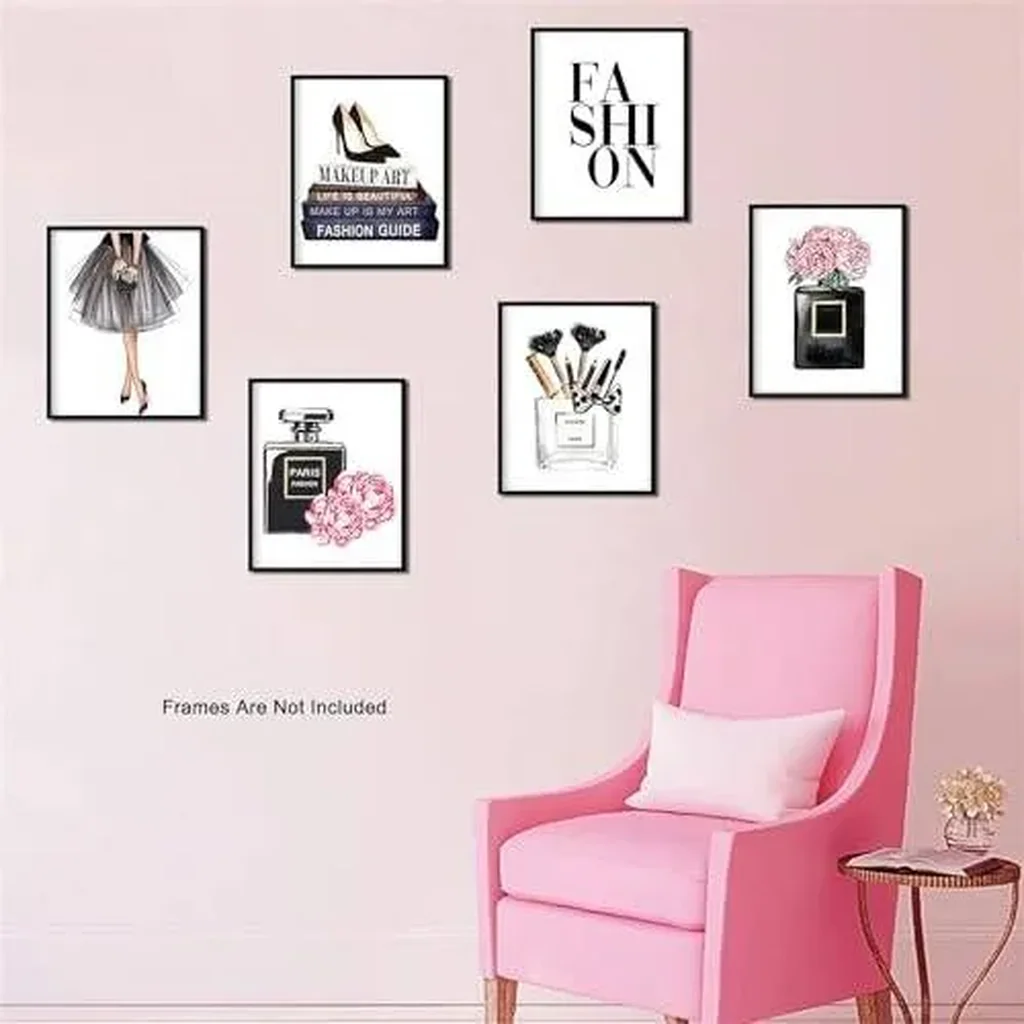 ALAYRA Fashion Woman Picture Wall Arts Black And Pink Fashionable Pictures Decorations Handbag Flower High Heels Cosmetics Prints Glam Paintings For Girls Bedroom Bathroom Decor 8x10Inches UNFRAMED 01 - Image 3