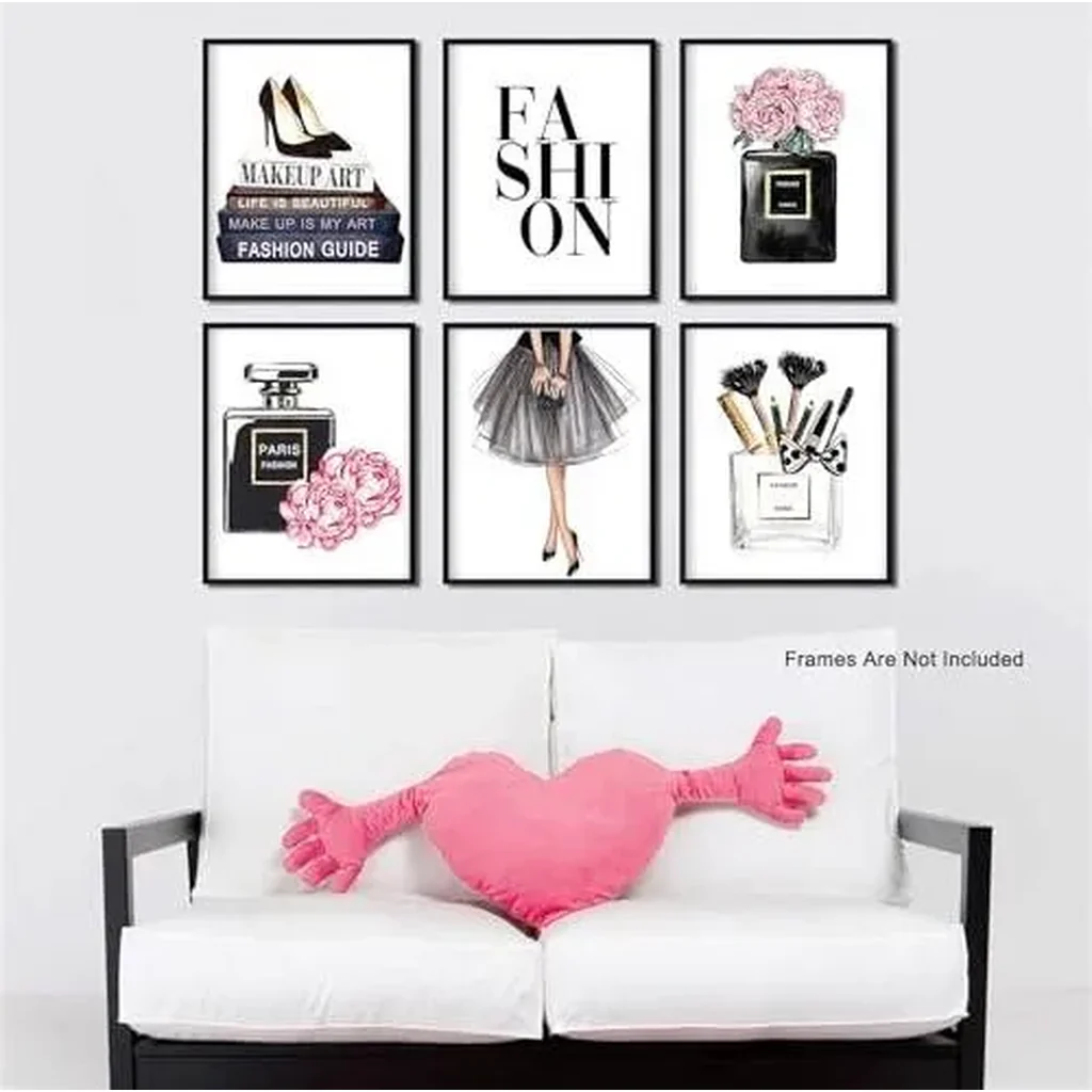 ALAYRA Fashion Woman Picture Wall Arts Black And Pink Fashionable Pictures Decorations Handbag Flower High Heels Cosmetics Prints Glam Paintings For Girls Bedroom Bathroom Decor 8x10Inches UNFRAMED 01 - Image 6