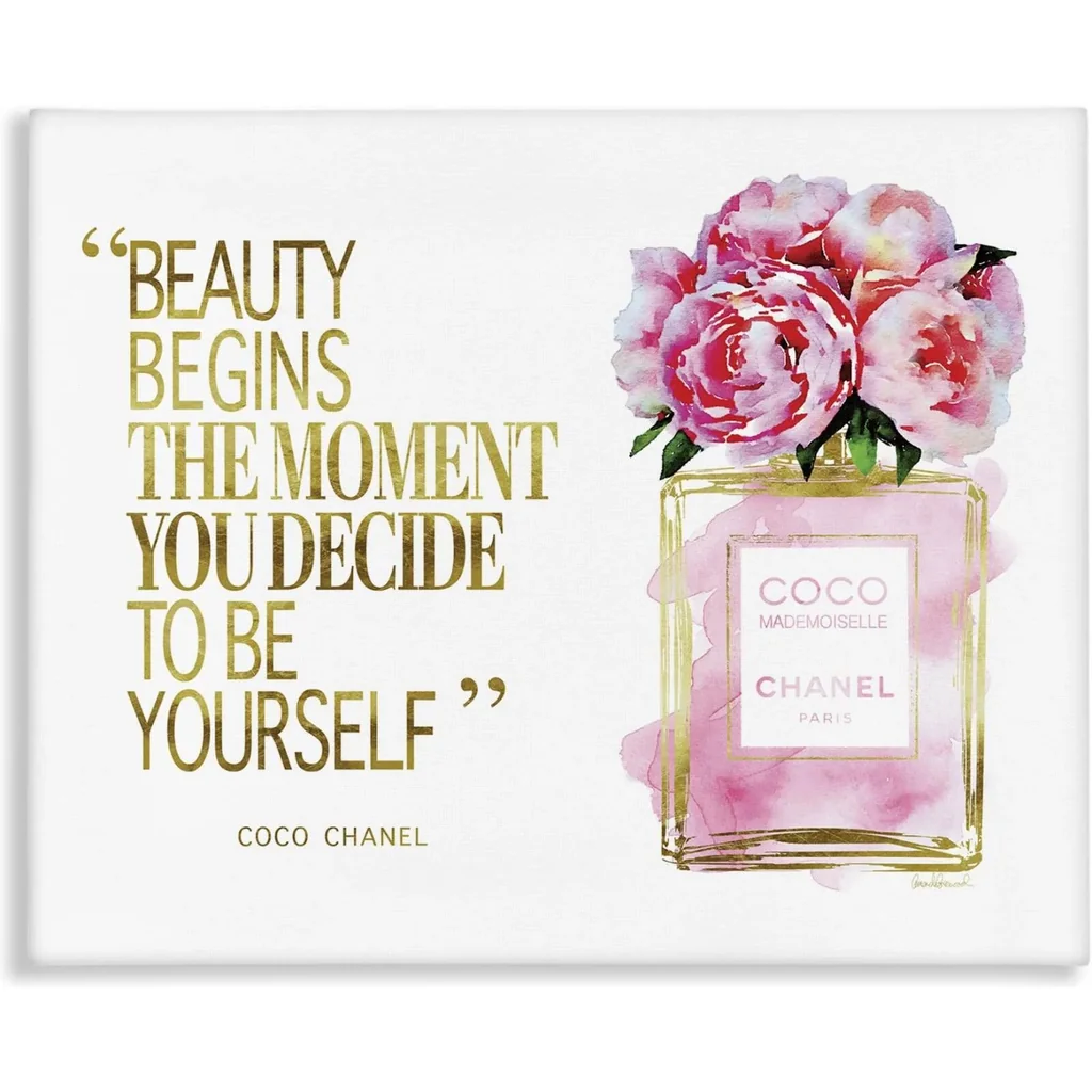 ALAYRA Fashioner Perfume Gold Pink Inspirational Word, Design By Artist Amanda Greenwood Wall Art, 16 x 20, Canvas 01