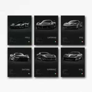 ALAYRA Ferrari Poster LaFerrari F40 Posters Racing Car Canvas Wall Art Vintage Super Car Poster For Boy's Bedroom Aesthetic (Unframed 8x12 Inch) - Ferrari-Black 01