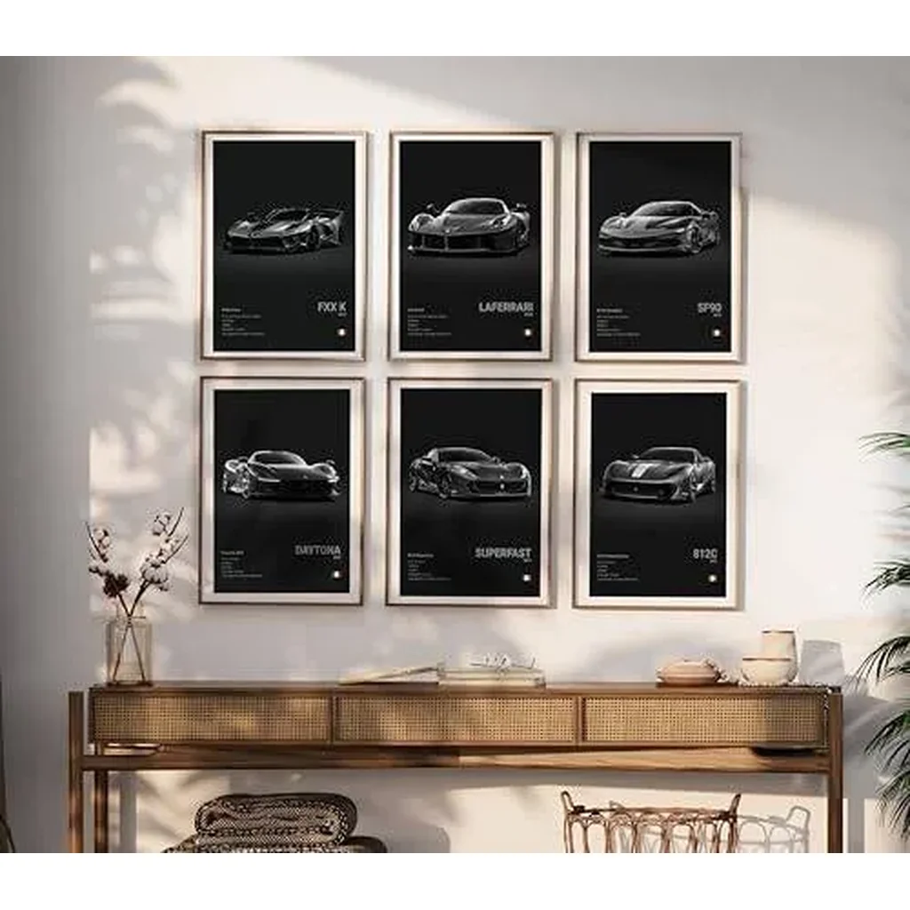 ALAYRA Ferrari Poster LaFerrari F40 Posters Racing Car Canvas Wall Art Vintage Super Car Poster For Boy's Bedroom Aesthetic (Unframed 8x12 Inch) - Ferrari-Black 01 - Image 2