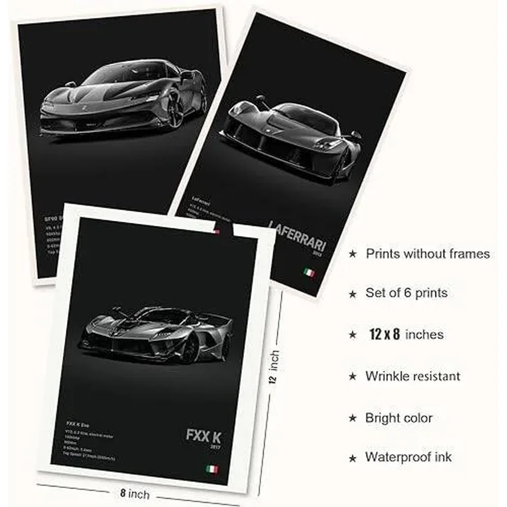 ALAYRA Ferrari Poster LaFerrari F40 Posters Racing Car Canvas Wall Art Vintage Super Car Poster For Boy's Bedroom Aesthetic (Unframed 8x12 Inch) - Ferrari-Black 01 - Image 4