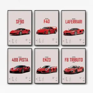 ALAYRA Ferrari Poster LaFerrari F40 Posters Racing Car Canvas Wall Art Vintage Super Car Poster For Boy's Bedroom Aesthetic (Unframed 8x12 Inch) (Red) 01