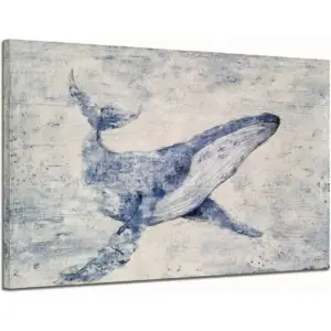 ALAYRA Fish Canvas Wall Art Lovely Whale Paintings Modern Coastal Pictures in Blue and White Color Abstract Animal Artwork for Living Room Bedroom Bathroom Decor 01