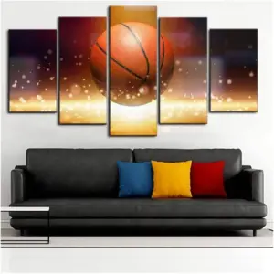 ALAYRA Five consecutive paintings Paintings Canvas Wall Art Picture Kitchen Restaurant 5 Pieces Abstract Glowing Basketball Sports Living Room HD Printed Poster Frameless 01