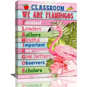 ALAYRA Flamingo Wall Art Summer Tropical Flamingo Pictures Canvas Prints Wall Decor Class Rules Decoration Artwork for Classroom Nursery Ready to Hang 12"x16" 01