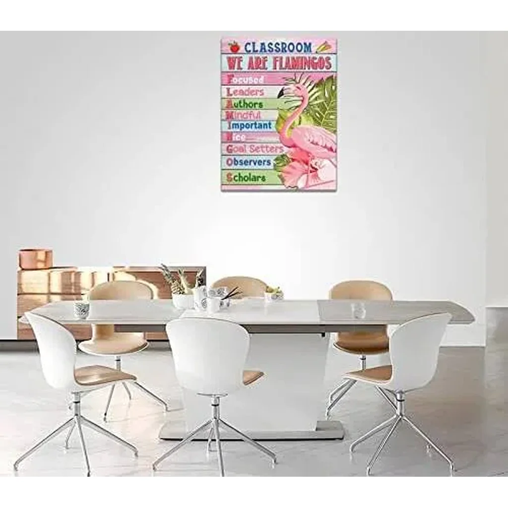 ALAYRA Flamingo Wall Art Summer Tropical Flamingo Pictures Canvas Prints Wall Decor Class Rules Decoration Artwork for Classroom Nursery Ready to Hang 12"x16" 01 - Image 3