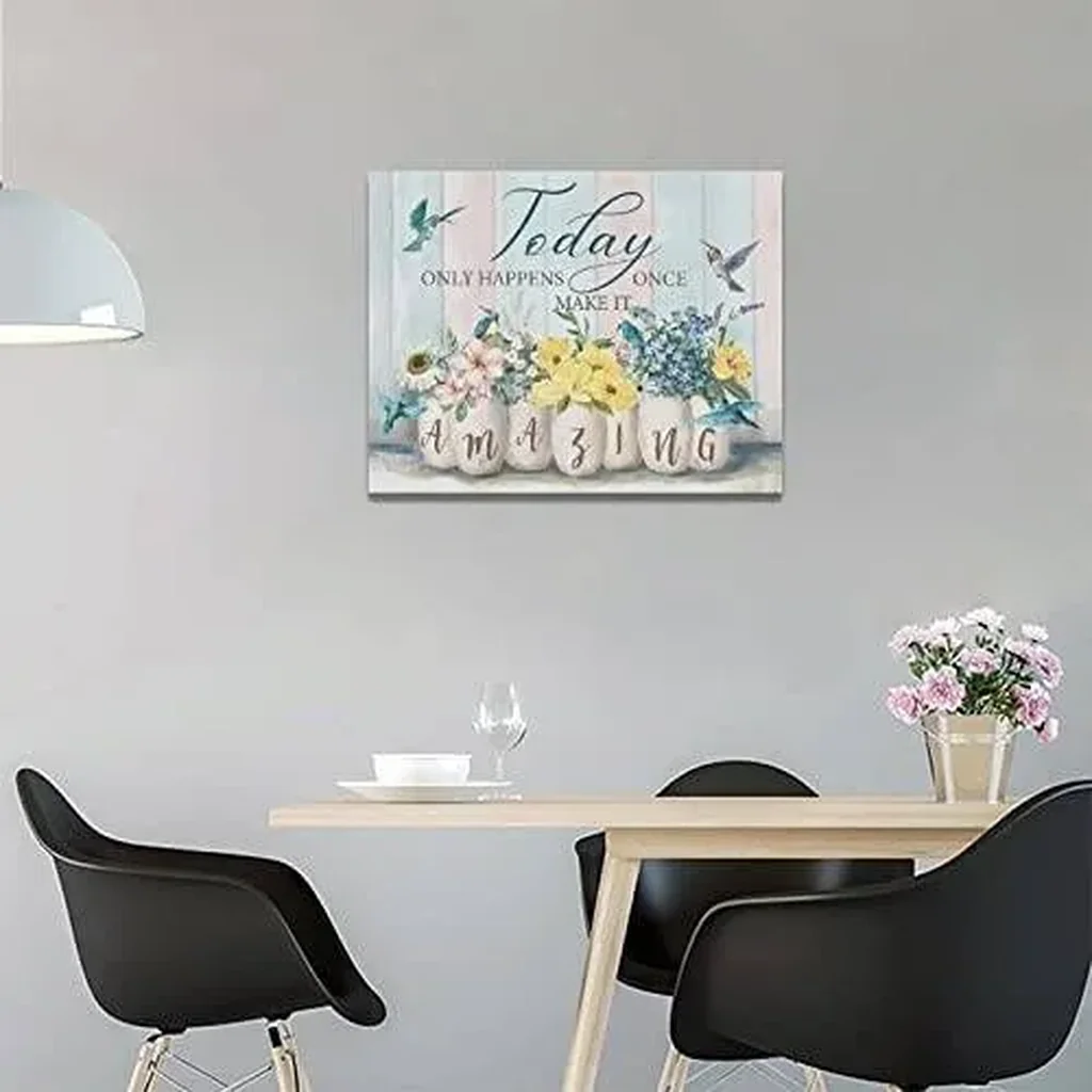 ALAYRA Floral Bathroom Wall Art Country Flower Hummingbird Pictures Wall Decor Inspirational Quotes Canvas Prints Artwork Painting Home Decoration for Kitchen Bedroom Living Room Framed 12"x16" 01 - Image 2