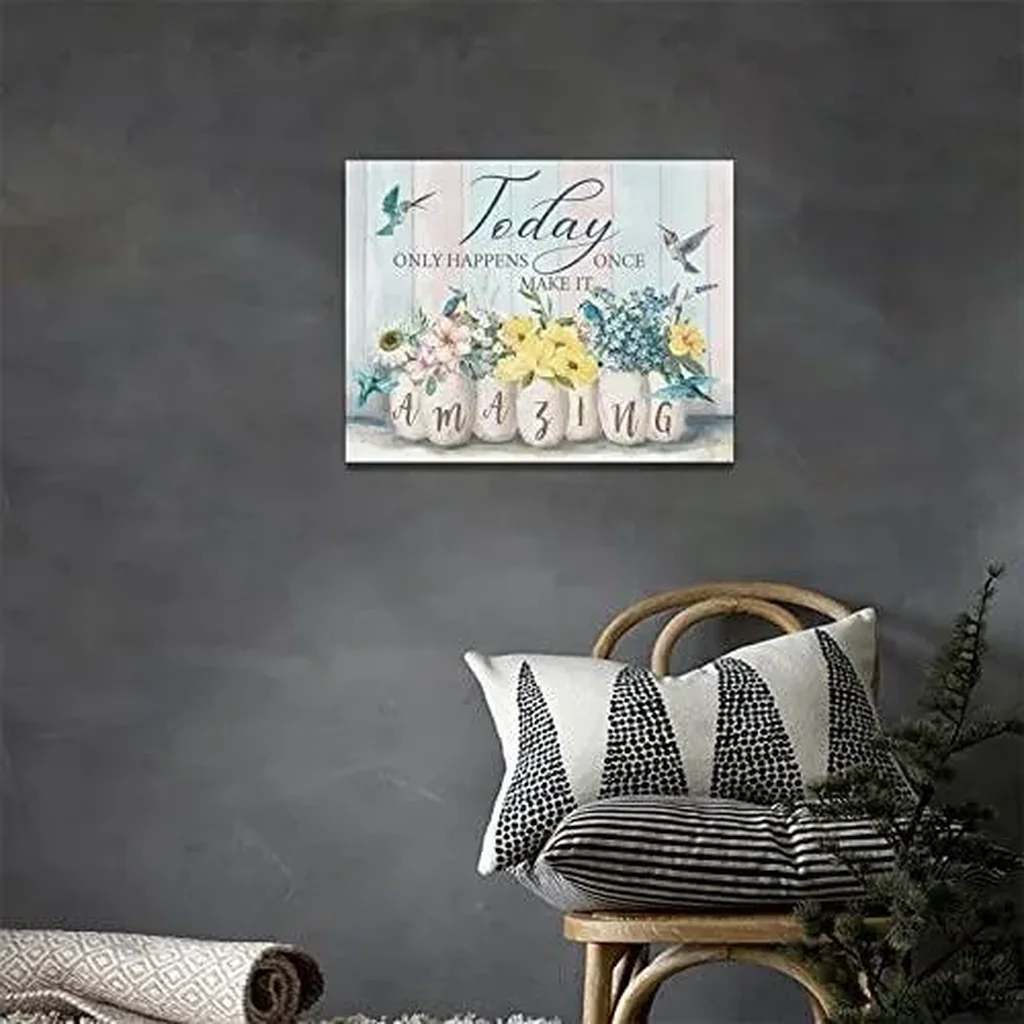 ALAYRA Floral Bathroom Wall Art Country Flower Hummingbird Pictures Wall Decor Inspirational Quotes Canvas Prints Artwork Painting Home Decoration for Kitchen Bedroom Living Room Framed 12"x16" 01 - Image 3
