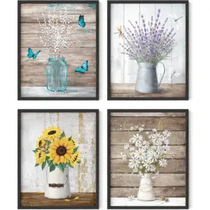 ALAYRA Floral Botanical Prints - Set of 4 Flower Posters, Flower Pictures Wall Decor, Floral Prints (Unframed 8x10) 01