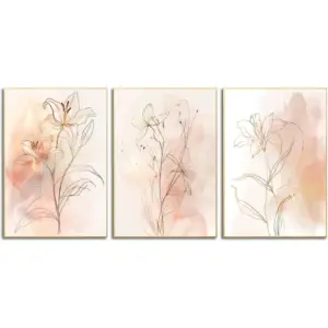ALAYRA Floral Poster Gold Botanical Flower Wall Art Prints Pink Modern Aesthetic Pictures Minimalist Line Canvas Painting Elegant Wall Decor 3 Pcs for Bedroom Bathroom Living Room 12X16in Unframed 01