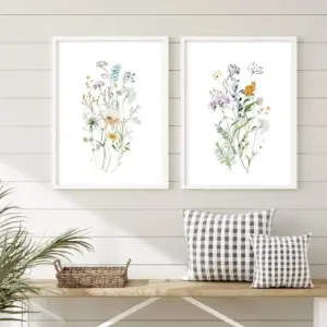 ALAYRA Floral Wall Art Plant Poster Aesthetic Art Wildflower Wall Art Colorful Botanical Printing Modren Flower Wall Art Minimalist Print for Living Room Bedroom Bathroom 12x16 Inchx2 Unframed 01