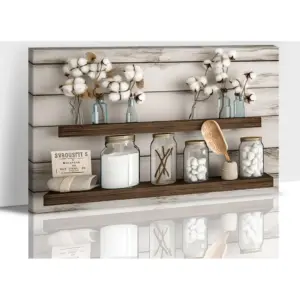 ALAYRA Flower Bathroom Wall Art, Rustic Mason Jar & Floral Nature Canvas Painting Pictures for Bedroom Decor, Framed Inspirational Elegance Wildflower Prints Posters for Living Room Artwork 12x18 Inch