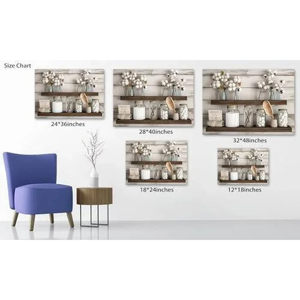 ALAYRA Flower Bathroom Wall Art, Rustic Mason Jar & Floral Nature Canvas Painting Pictures for Bedroom Decor, Framed Inspirational Elegance Wildflower Prints Posters for Living Room Artwork 12x18 Inch - Image 2