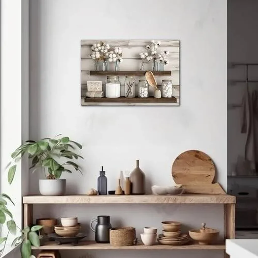ALAYRA Flower Bathroom Wall Art, Rustic Mason Jar & Floral Nature Canvas Painting Pictures for Bedroom Decor, Framed Inspirational Elegance Wildflower Prints Posters for Living Room Artwork 12x18 Inch - Image 5