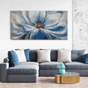 ALAYRA Flower Canvas Wall Art for Living Room Large White Blue Flower Picture Giclee Print Painting Wall Decor Framed Artwork Ready to Hang for Home Bedroom Wall Decoration Size 24x48 01