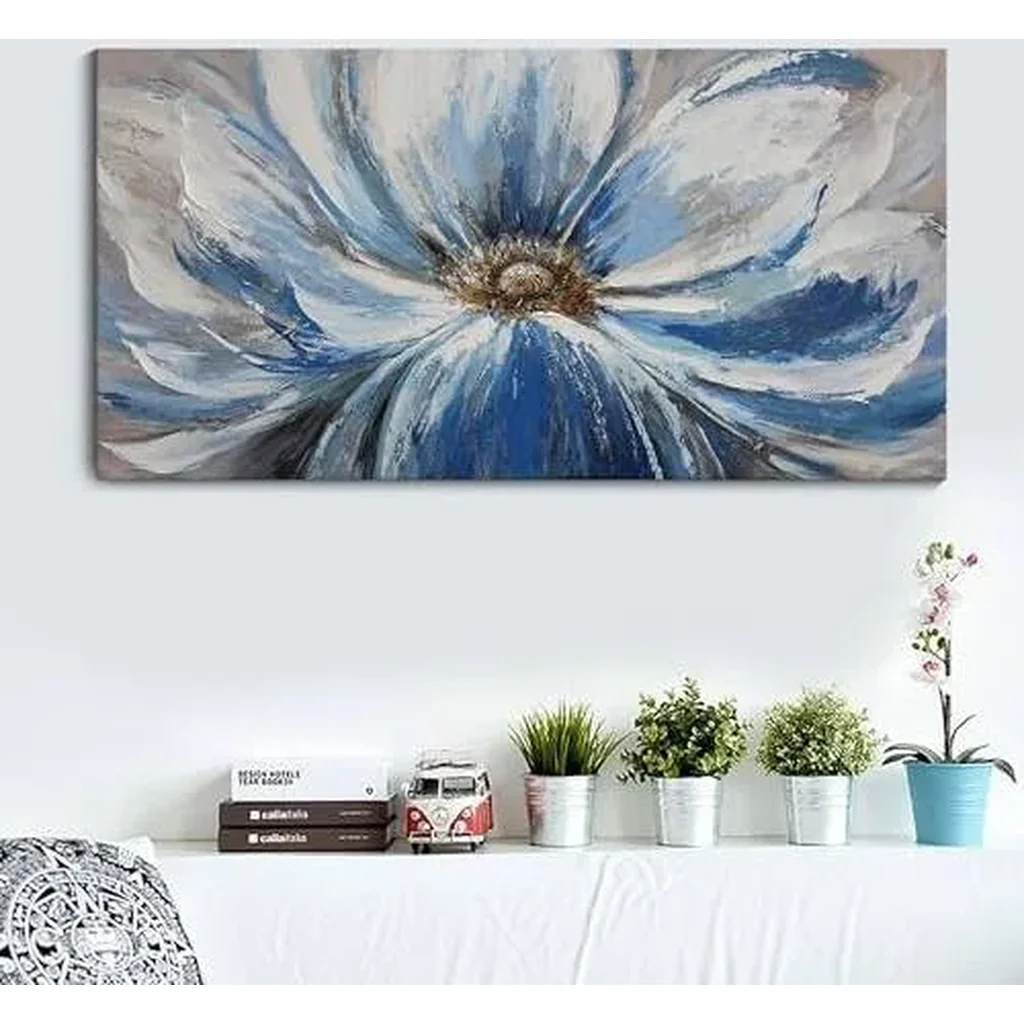 ALAYRA Flower Canvas Wall Art for Living Room Large White Blue Flower Picture Giclee Print Painting Wall Decor Framed Artwork Ready to Hang for Home Bedroom Wall Decoration Size 24x48 01 - Image 2