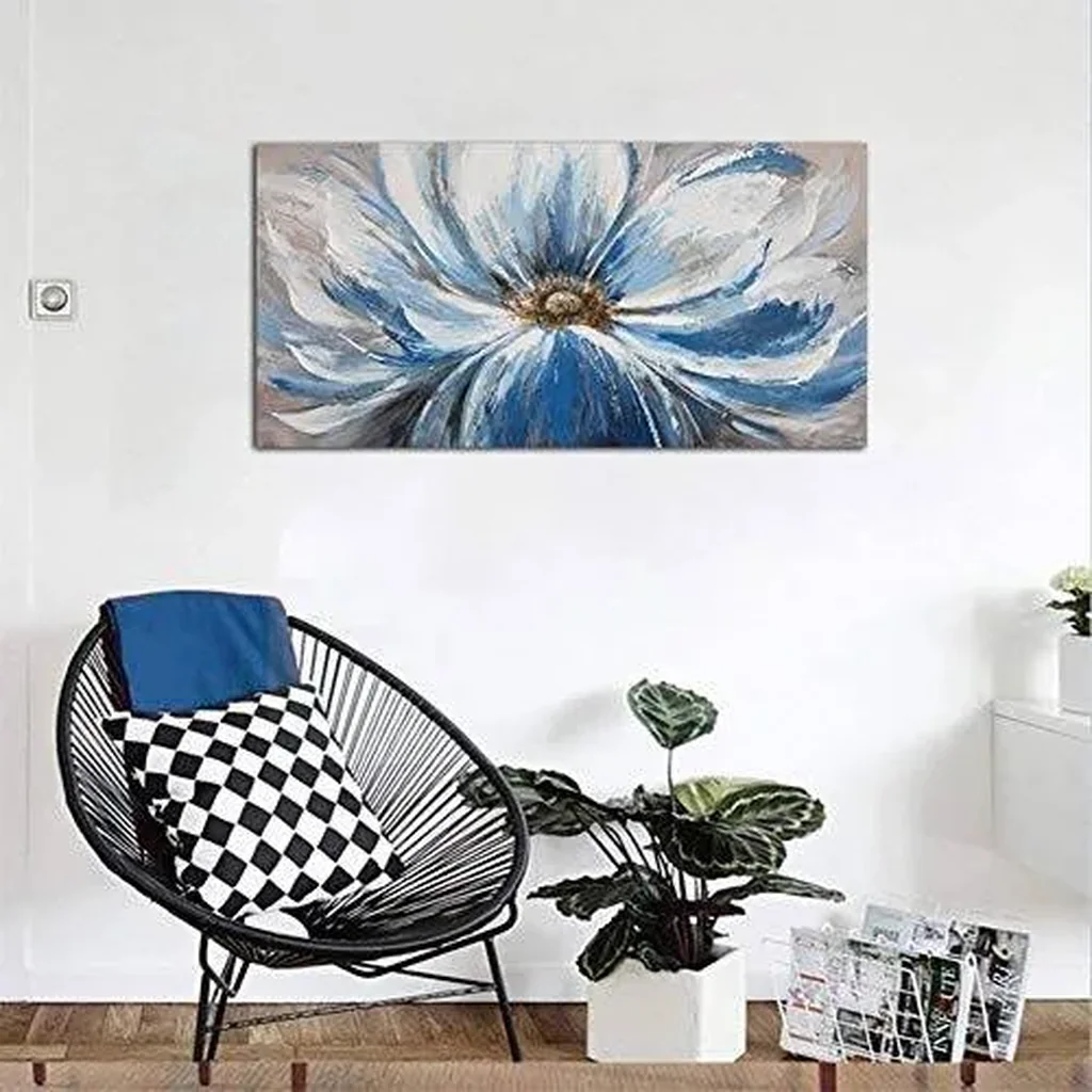 ALAYRA Flower Canvas Wall Art for Living Room Large White Blue Flower Picture Giclee Print Painting Wall Decor Framed Artwork Ready to Hang for Home Bedroom Wall Decoration Size 24x48 01 - Image 4