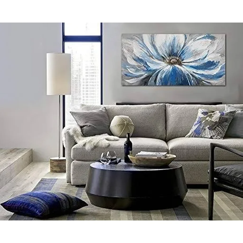 ALAYRA Flower Canvas Wall Art for Living Room Large White Blue Flower Picture Giclee Print Painting Wall Decor Framed Artwork Ready to Hang for Home Bedroom Wall Decoration Size 24x48 01 - Image 5