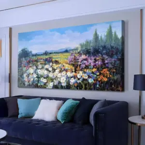 ALAYRA Flower Canvas Wall Art Large Wildflower Landscape Picture Textured Painting Rustic Scenery Colorful Painting Artwork Framed for Living Room Bedroom Bathroom Kitchen Office Home Decor 40"x20" 01