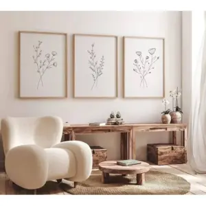 ALAYRA Flower Line Wall Art Set of 3 Botanical Canvas Wall Decor Floral Minimalist Wall Art Abstract Plant Pictures Flower Line Prints Black White Floral Artwork for Room Bedroom 12x16 Inch Unframed 0
