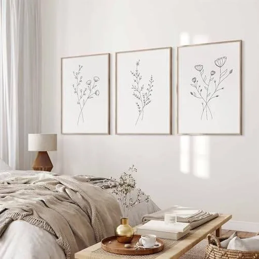 ALAYRA Flower Line Wall Art Set of 3 Botanical Canvas Wall Decor Floral Minimalist Wall Art Abstract Plant Pictures Flower Line Prints Black White Floral Artwork for Room Bedroom 12x16 Inch Unframed 0 - Image 2