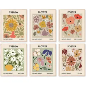 ALAYRA Flower Market Gallery Wall Set of 6 Abstract Botanical Floral Wall Art Colorful Flower Poster Set Canvas Prints Boho Kitchen Wall Art Home Decor (8"x10" UNFRAMED) 01