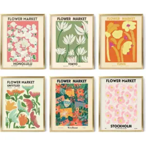 ALAYRA Flower Market Poster 11 x 14 inch Set of 6 Unframed Boho Art Prints Danish Pastel Flower Prints Colorful Floral Wall Decor for Living Room Bedroom office Decoration (11x14'', Flower) 01
