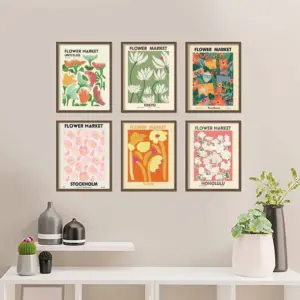 ALAYRA Flower Market Poster 12 x 16 inch Set of 6 Unframed Art Prints Matisse Prints Colorful Floral Wall Decor for Wall Living Room Bathroom Decoration 01