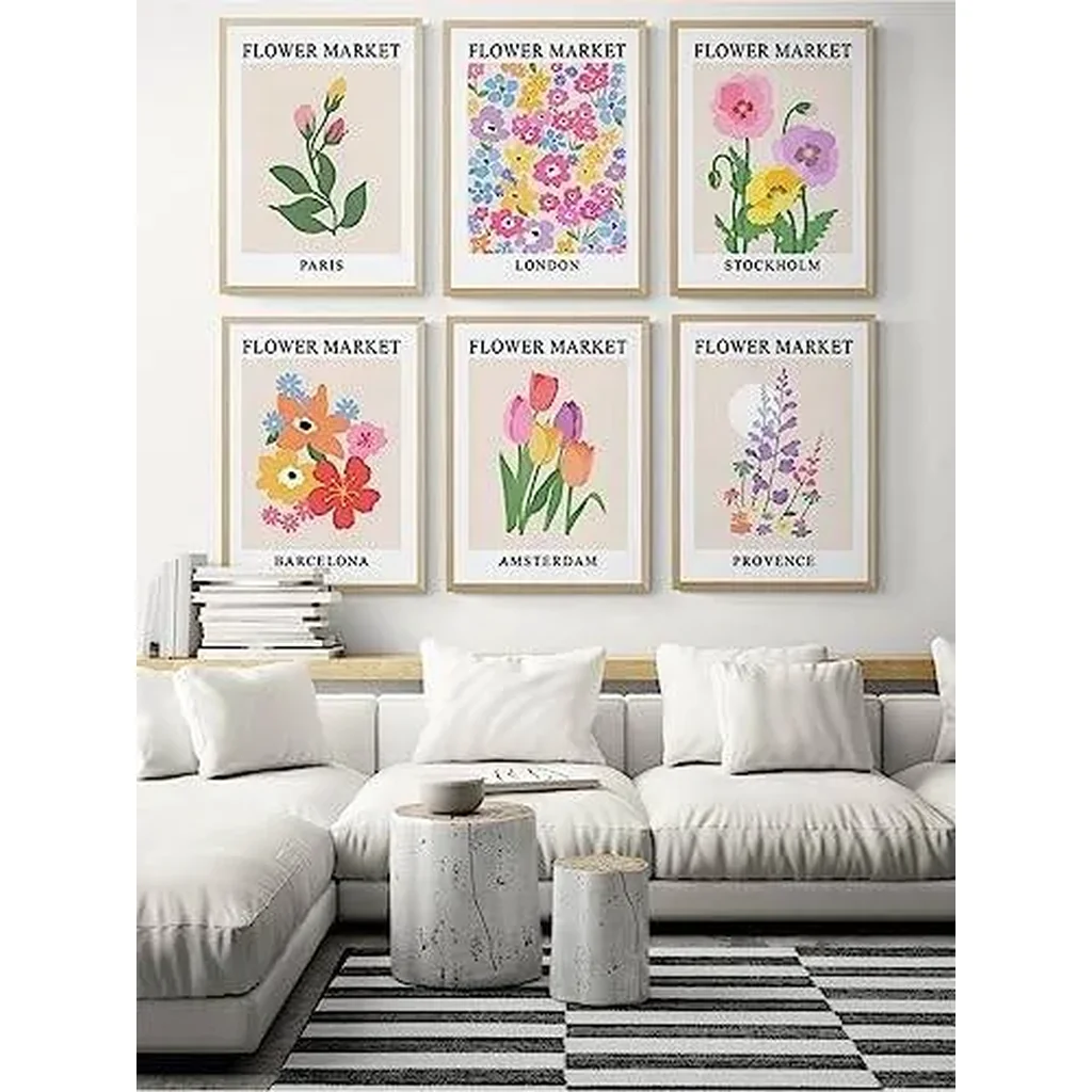 ALAYRA Flower Market Poster Set of 6, 8x10 Inch Matisse Poster Flower Market Canvas Art Prints UNFRAMED, Abstract Floral Wall Art Modern Abstract Wall Art for Living Room Dcor (Black Frame) 01 - Image 5