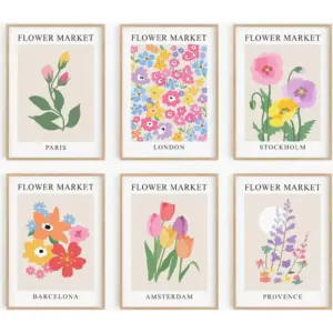 ALAYRA Flower Market Poster Set of 6, 8x10 Inch Matisse Poster Flower Market Canvas Art Prints UNFRAMED, Abstract Floral Wall Art Modern Abstract Wall Art for Living Room Dcor (Unframed) (Matisse Wall